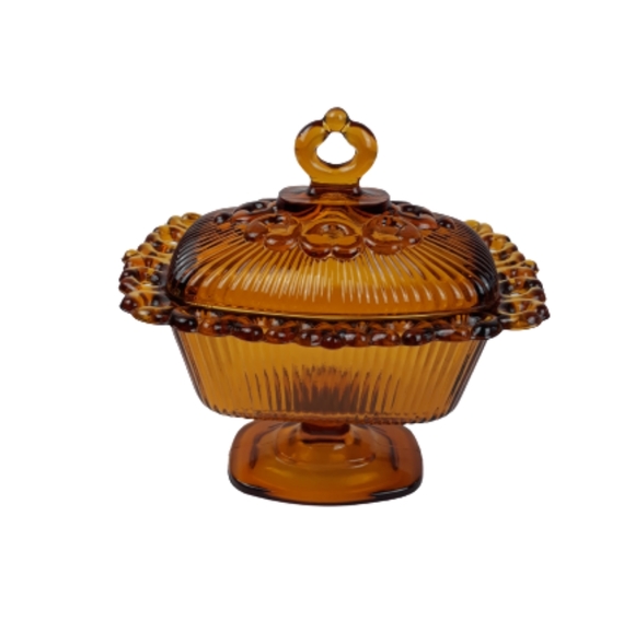 VTG Indiana glass wedding box candy dishlid amber - Picture 10 of 10